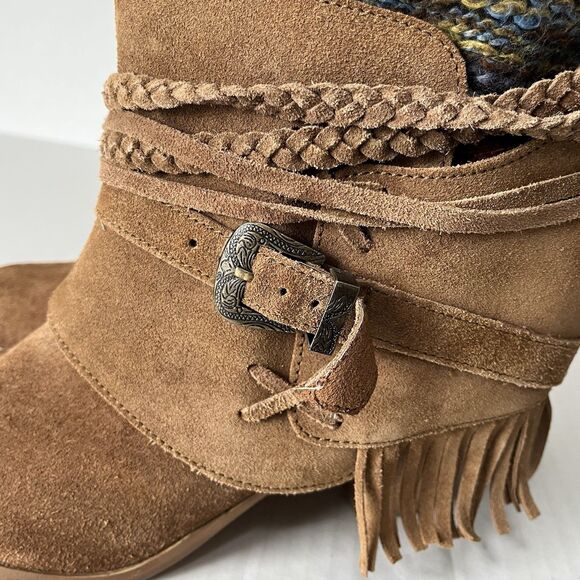 Naughty Monkey Womens Sz 10 Shoes Brown Suede Fringe Boho Western Fashion Boots - Picture 12 of 14